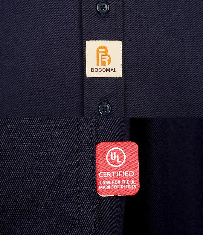 BOCOMAL FR Shirts Flame Resistant 100% C NFPA2112 7.5oz Men's Fire Retardant Welding Shirt