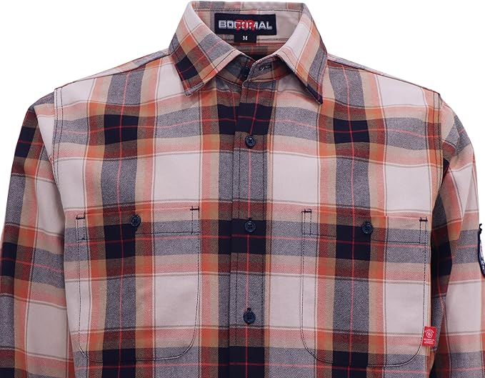 BOCOMAL FR Shirts Flame Resistant 100% C NFPA2112 7.5oz Men's Fire Retardant Welding Shirt