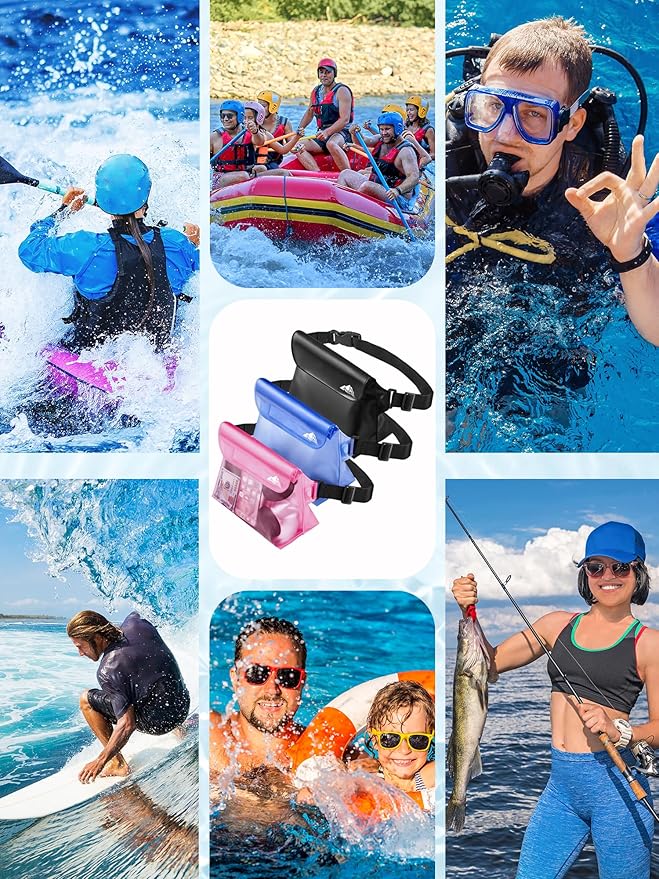 HEETA 2/3/4 Pack Waterproof Pouch with Waist Strap, Screen Touchable Dry Bag with Adjustable Belt for Phone Valuables for Kayaking, Swimming, Snorkeling, Boating, Fishing, Surfing & Beach