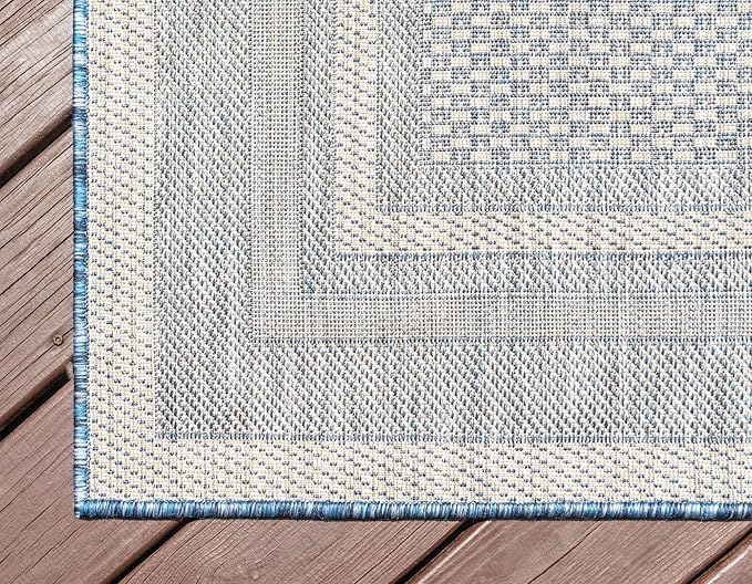 Unique Loom Outdoor Border Collection Area Rug - Soft Border (5' 3" x 8' Rectangle Blue/Ivory)