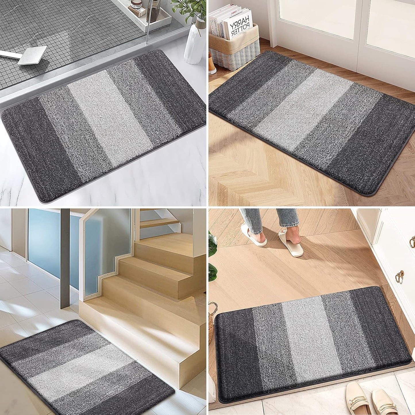 Kitinjoy Indoor Outdoor Door Mat, 32x20 Non-Slip Absorbent Dirt Trapper, Low-Profile Washable Inside Entrance Front Floor Mat, Sturdy Soft Entry Doormats for Entryway, Grey