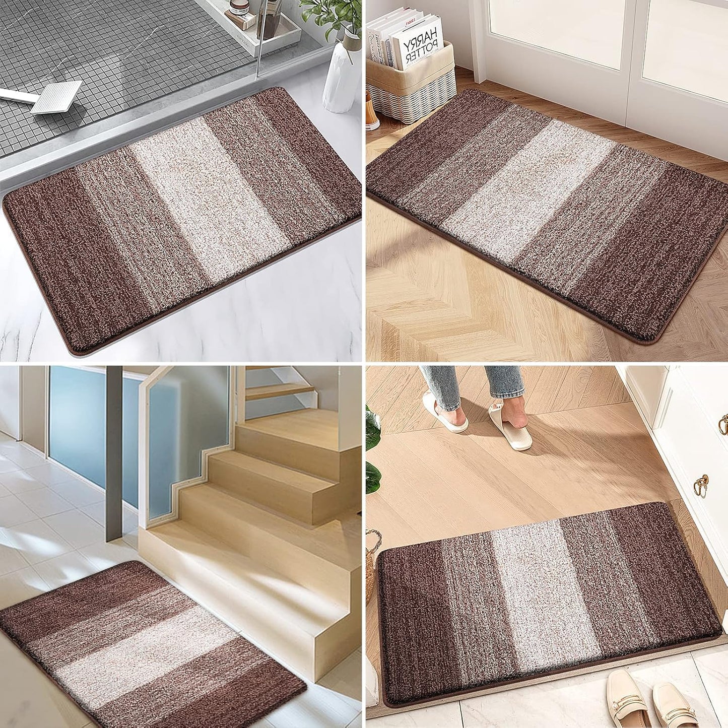 Kitinjoy Indoor Outdoor Door Mat, 59x24 Non-Slip Absorbent Dirt Trapper, Low-Profile Washable Inside Entrance Front Floor Mat, Sturdy Soft Entry Doormats for Entryway, Brown