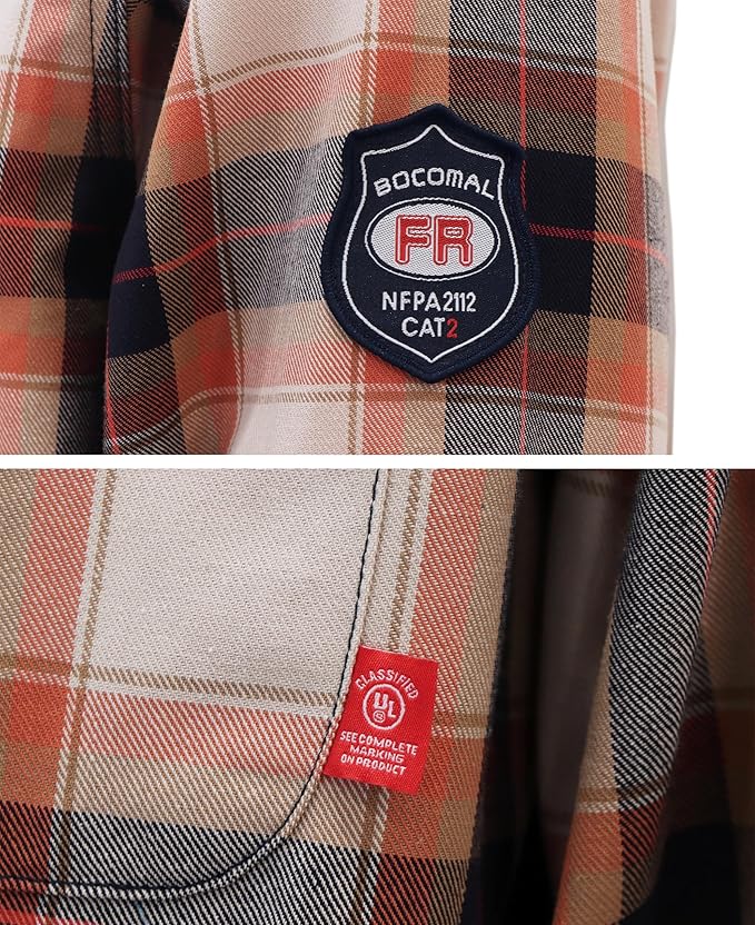 BOCOMAL FR Shirts Flame Resistant 100% C NFPA2112 7.5oz Men's Fire Retardant Welding Shirt