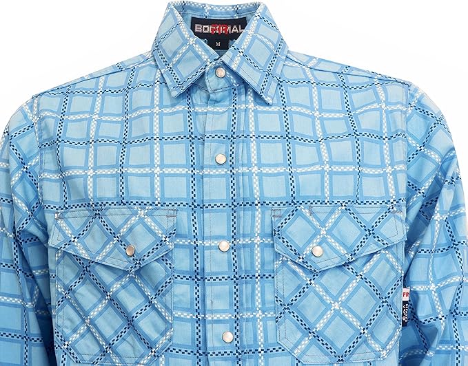 BOCOMAL FR Shirts for Men Printed Plaid Flame Resistant NFPA2112/CAT2 6.5oz Lightweight Fire Retardant Shirt