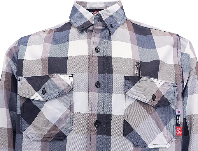 BOCOMAL FR Shirts Flame Resistant 100% C NFPA2112 7.5oz Men's Fire Retardant Welding Shirt