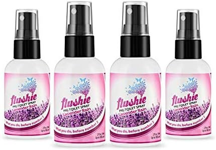 Flushie Pre-Toilet Spray for Poop Travel Size Toiletries Bathroom Deodorizer Traveling Essentials Odor Eliminator (Lavender, 2oz 4pack)