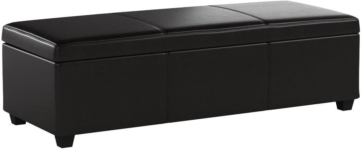 BELLEZE Storage Faux Leather Ottoman, 47 Inch Bench Bedroom Bench with Safety Close Hinge, Extra Long Ottoman with Storage for Living Room, Entryway, Hallway, Foot Rest, Support 300lbs - Brown