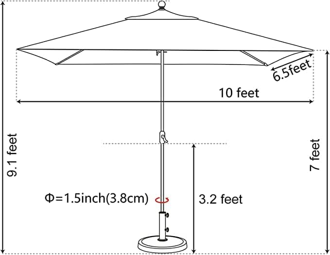 EliteShade USA 10-Year-Non-Fading 6.5x10Ft Rectangular Market Umbrella Patio Umbrella Outdoor Table Umbrella with Ventilation（Rust）