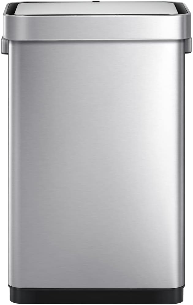 EKO Deluxe Mirage-T 50 Liter / 13.2 Gallon Touchless Rectangular Motion Sensor Trash Can, Matte Stainless Steel Finish