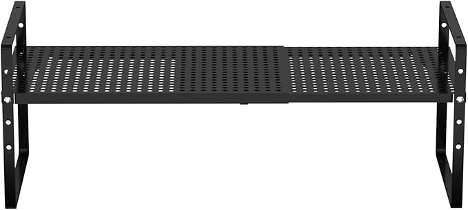 Redrubbit Expandable Cabinet Storage Shelf, Adjustable Height Steel Metal Kitchen Counter Organizers Shelves Spice Rack for Kitchen Pantry Bathroom Cupboard Desk Home Office, Black-1 Pack