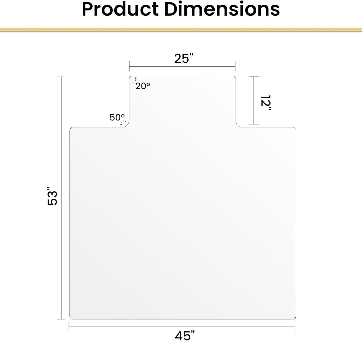VSARHouse Irregular Tempered Glass Office Chair Mat with Lip, 53"x45" Glass Floor Mat for Carpets or Hard Floors, with Tabbed and Non-Slip Pads, Effortless Rolling, Thick 0.2"
