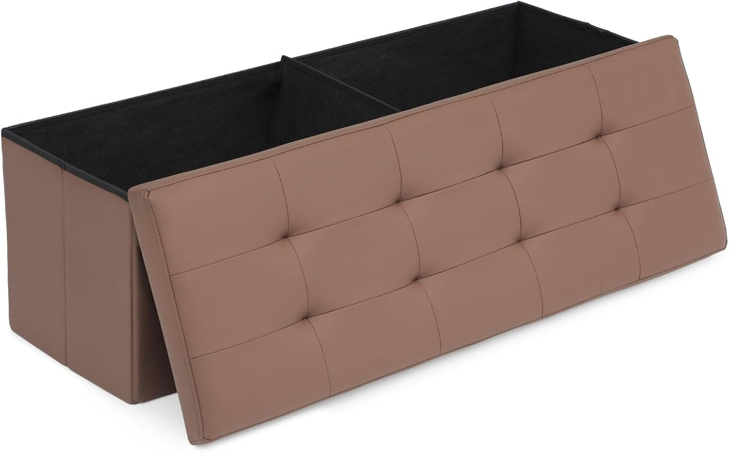 Athena Collection 43" Storage Ottoman Bench Folding Bench with 130L Hidden Storage, Large End of Bed Bench PU Leather Foot Rest Stool Chest with Flipping Lid for Living Room, Bedroom, Entryway, Brown