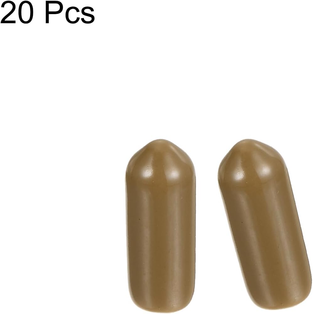 uxcell 20pcs Rubber End Caps 4.5mm(3/16") ID Vinyl PVC Round Tube Bolt Cap Cover Screw Thread Protectors Light Brown