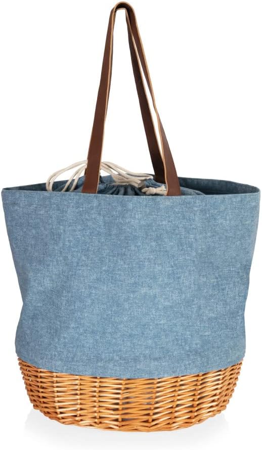 PICNIC TIME Coronado Canvas and Willow Basket Tote, Picnic Tote Bag, Beach Tote