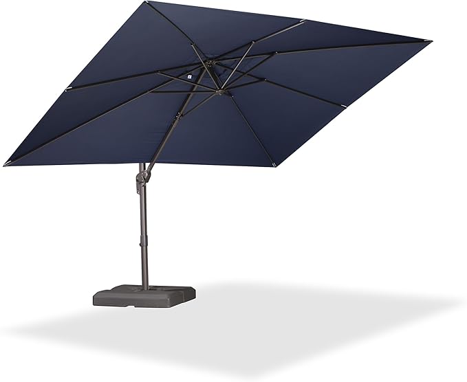 PURPLE LEAF 9' X 11.5' Rectangle Cantilever Umbrella Patio Umbrella Outdoor Aluminum Offset Hanging Umbrella with 360-degree Rotation for Pool Garden Backyard Deck, Navy Blue