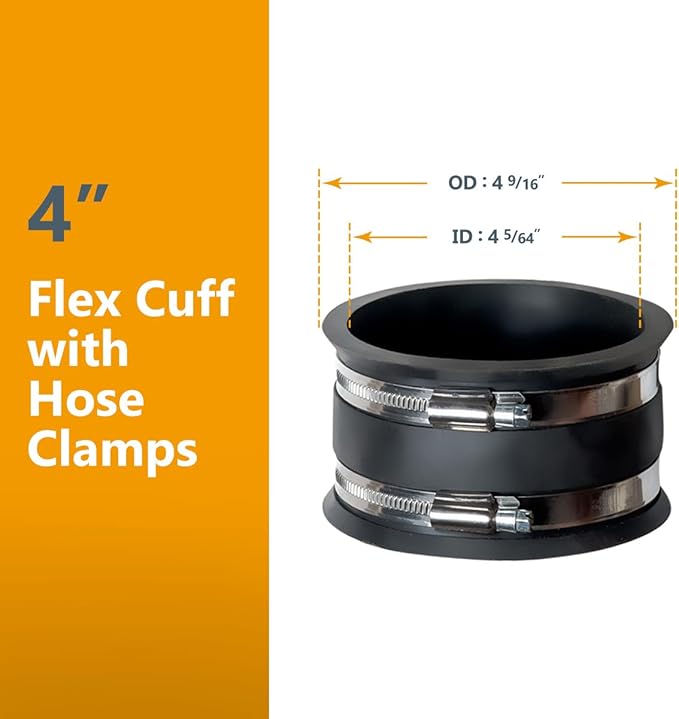 POWERTEC 70492 2-1/2" x 10' PVC Dust Collection Hose w/ 2pcs Stainless Steel Key Hose Clamps, 4" to 2-1/2" Reducer and 4" Dust Control Flex Cuff, for Table Saw, Band Saw, Router Table, Woodworking