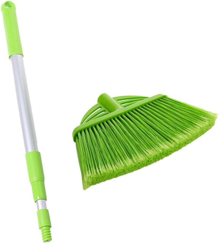 Three-Section Telescopic Aluminum Alloy Rod Long-Handled Broom for Housekeeping Garden Camping Outdoor&Indoor, 3 CPS Green