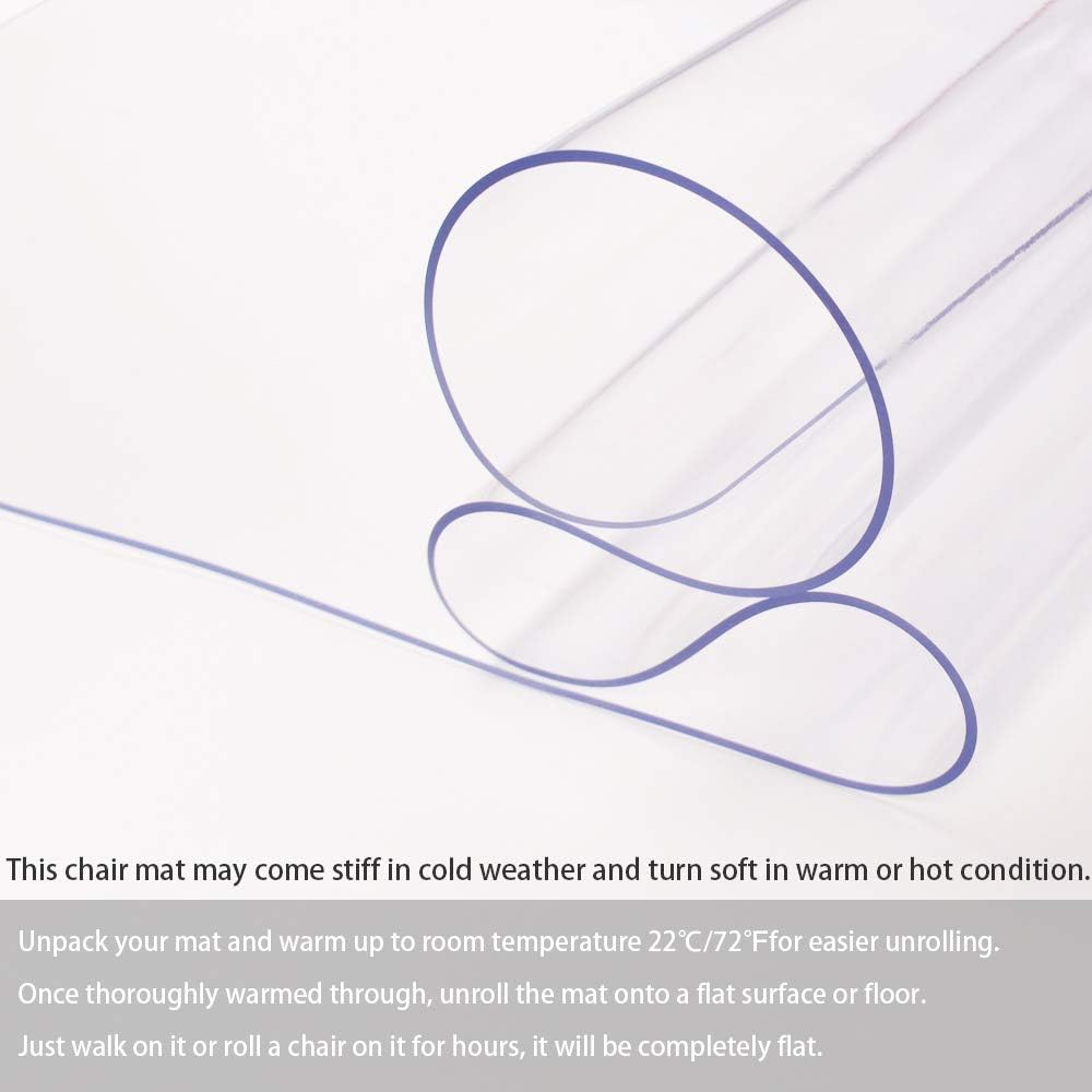 Office Chair Mat for Hardwood Floor, 1/8" Thick 53"x 45" Crystal Clear Hard Floor Chair Mat, Transparent Floor Protector Mat Flat Without Curling