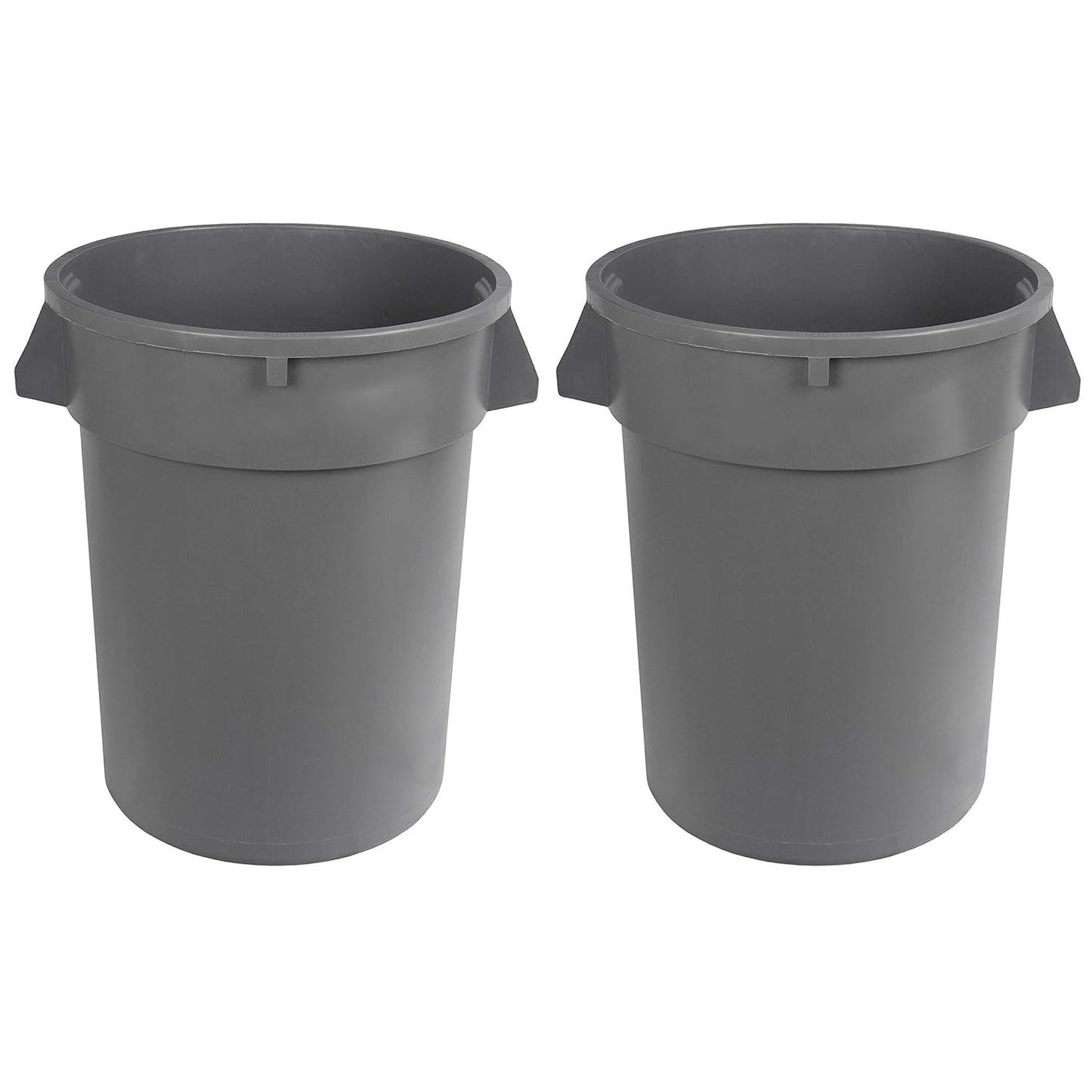 Amazon Basics Heavy Duty Durable Round Trash Can, Grey, 32 gallon (Pack of 2)