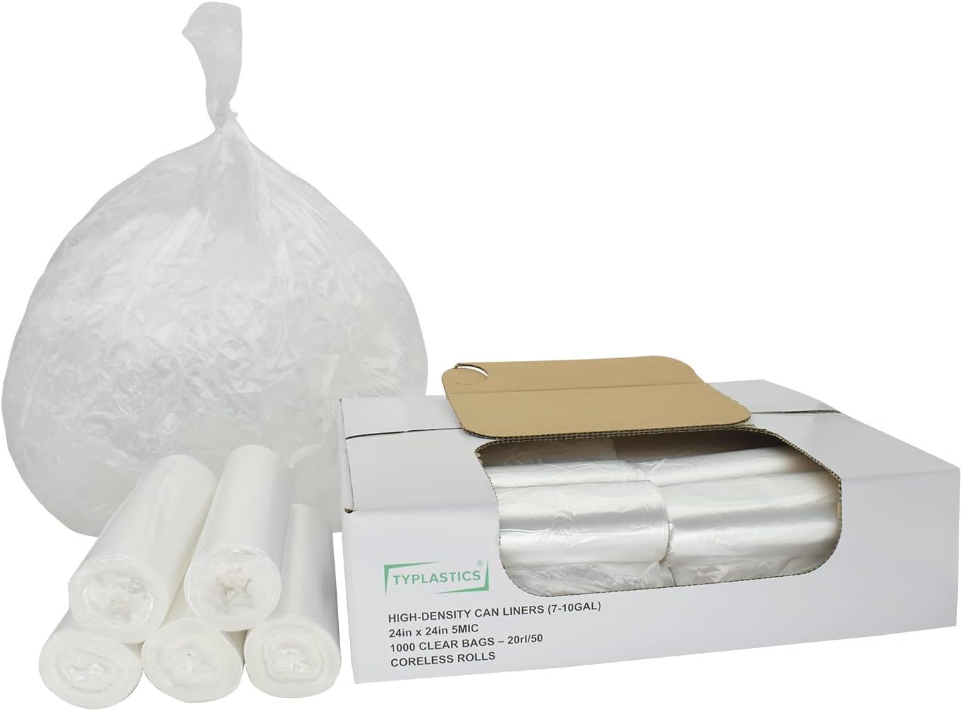 TYPLASTICS Trash Can Liner - Wholesale 1000 Count Garbage Bags on Perforated Roll 7-10 Gallon Multipurpose for Office Bathrooms Business Home Commercial and Industrial Needs 24" x 24"