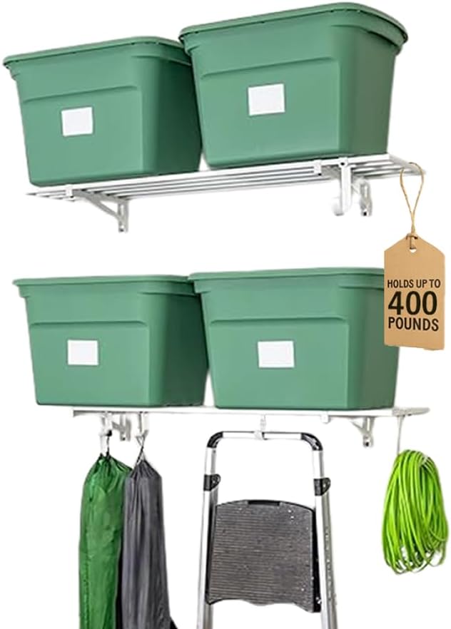 StoreYourBoard 2-Pack Heavy Duty Wall Shelves – Wall-Mounted Garage Storage Shelving and Organization for Sheds, Closets, or Utility Rooms – Holds 200 lbs, 1ft x 4ft, White