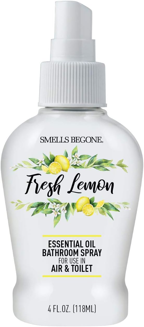 SMELLS BEGONE 4 oz Essential Oil Air Freshener Bathroom Spray - Eliminates Bathroom & Toilet Odors - Made with Essential Oils - Fresh Lemon Scent