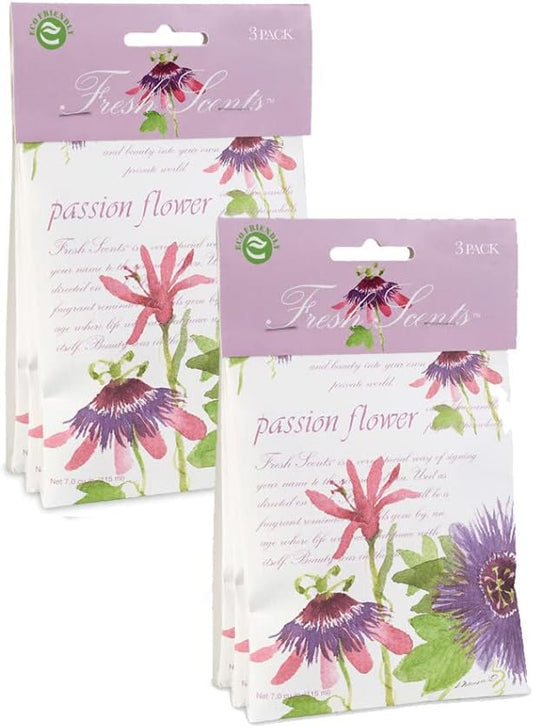WILLOWBROOK | Fresh Scents Scented Sachet Packet | Passion Flower | Air Freshener Bags for Drawers, Closets, Cars | 6 Pack | Long Lasting Home Fragrance
