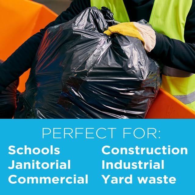 Large Black Trash Bags 55-60 Gallon Heavy Duty, 150 Count, High Density, 22 Micron, 38" x 60", Ideal for Schools, Janitorial, Bathrooms,