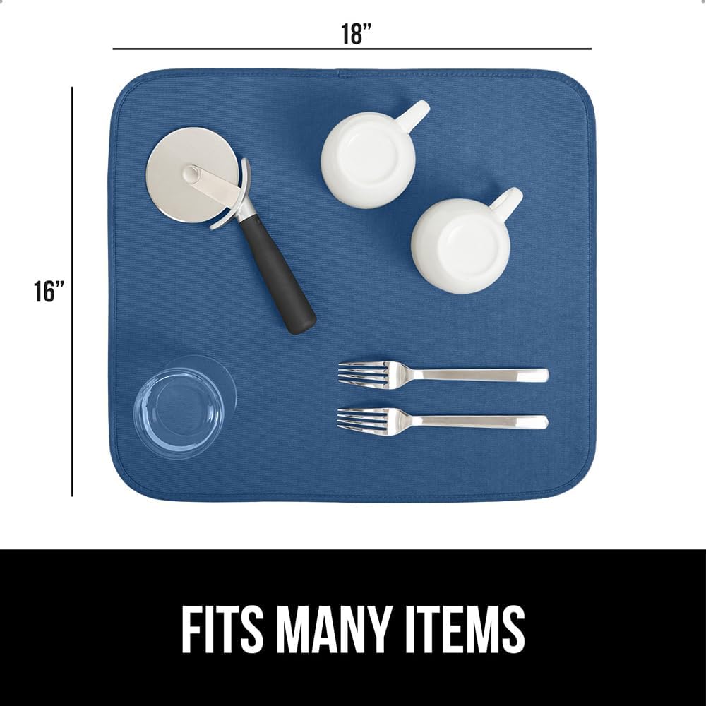 GORILLA GRIP Ultra Water Absorbent Microfiber Dish Drying Mat, Quick Dry Thick Mesh, Slip Resistant Pad for Sink Dishes or Under Rack, Kitchen Counter Accessories, 16x18, Machine Wash, Blue