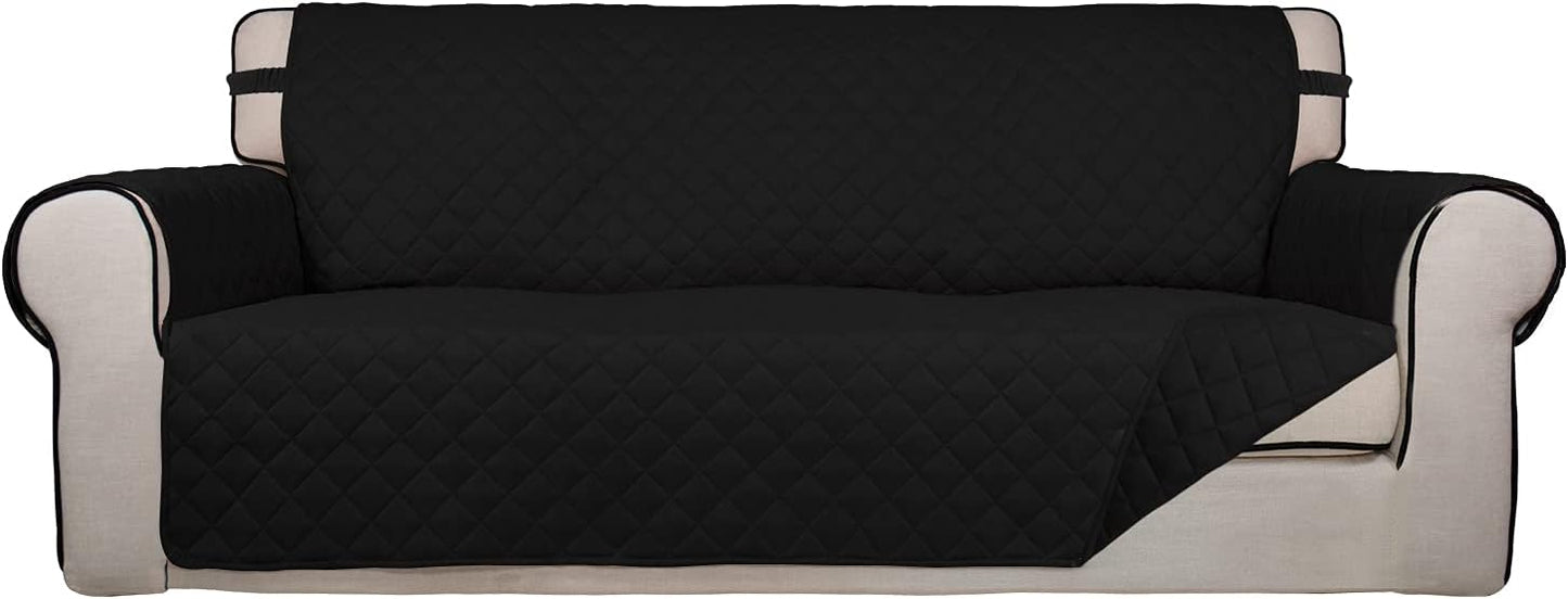 PureFit Reversible Quilted Sofa Cover, Water Resistant Slipcover Furniture Protector, Washable Couch Cover with Non Slip and Elastic Straps for Kids, Pets (Oversized Sofa, Black/Black)