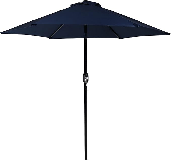 Sunnydaze Outdoor Patio Umbrella - Polyester Table Market Umbrella with Push-Button Tilt and Crank - 6 Sturdy Ribs - Blue - 7.5ft