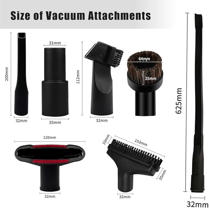 E.LUO Universal Vacuum Cleaner Replacement Brush Tip Accessory Combination for Shop Vac Accessories,32mm (1 1/4 inch Vacuum attachments) and 35mm (1 3/8 inch) Vacuum Accessories Dusty Brush Kit, 7 Set