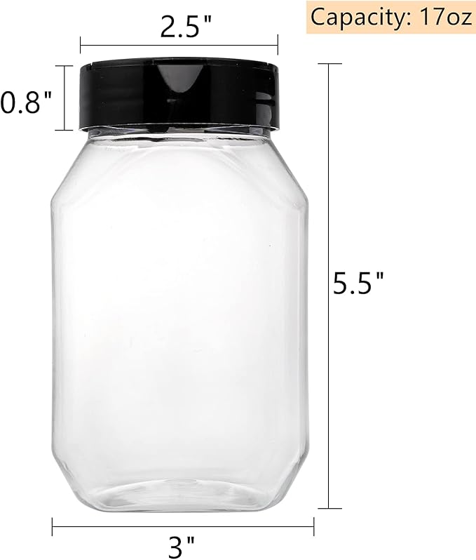 Dicunoy 16 Pack 17 OZ Plastic Spice Containers, Large Seasoning Jars with Shaker Lids, Reusable Empty Storage Bottle for Kitchen Storing Spice, Powders