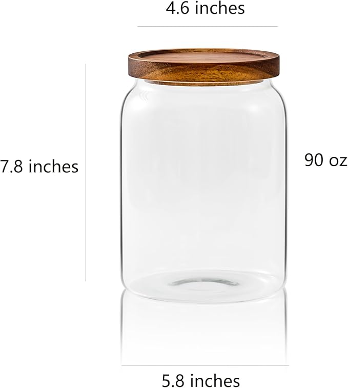 Sweejar Glass Jars for Laundry Room Organization, 90 ounce Laundry Pods Container, Glass Food Storage Jars with Airtight Lid, 2 Pack, Press Lid