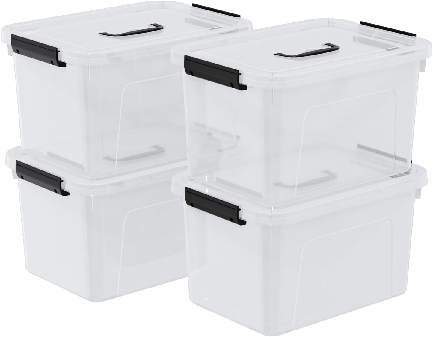 10 Quart Plastic Storage Bins with Lids and Handle, 4 Packs Clear Latching Box