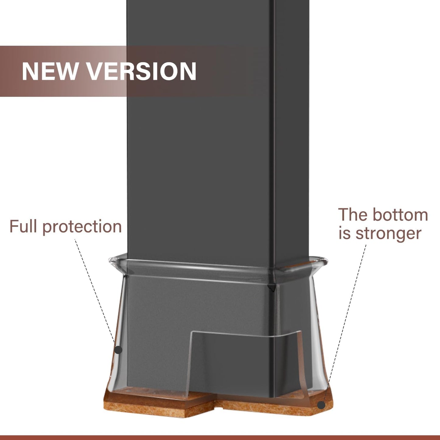 Chair Leg Floor Protectors Rectangle Chair Leg Protectors for Hardwood Floors Silicone Caps Felt Furniture Pads Covers Anti-Scratch Reduce Noise 16 Pack Clear Fit Perimeter 6'' to 8''