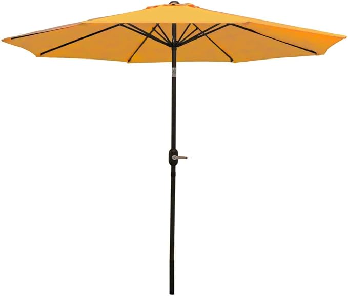 Sunnydaze Outdoor Patio Umbrella - Polyester Table Market Umbrella with Push-Button Tilt and Crank - 8 Sturdy Ribs - Gold - 9ft