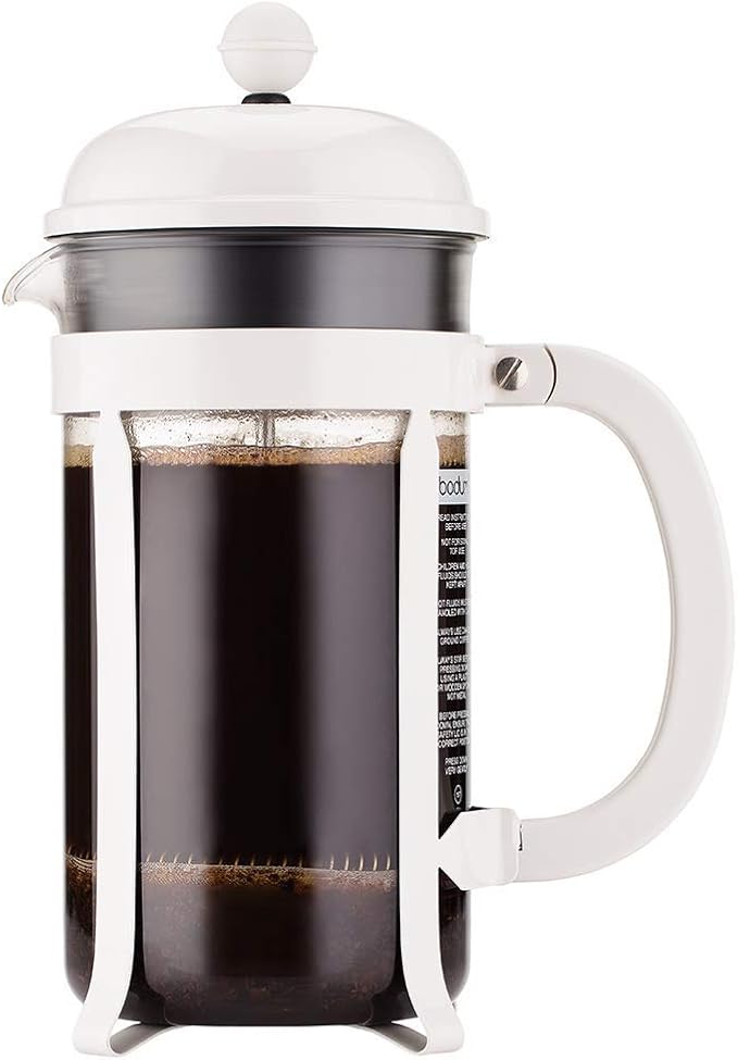 Bodum 34oz Chambord French Press Coffee Maker, High-Heat Borosilicate Glass, Stainless Steel, White – Made in Portugal