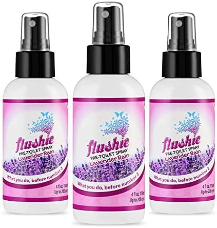 Flushie Pre-Toilet Spray - Travel Size Bathroom Spray for Toilet Deodorizer (Lavender 3-Pack, 4 oz)