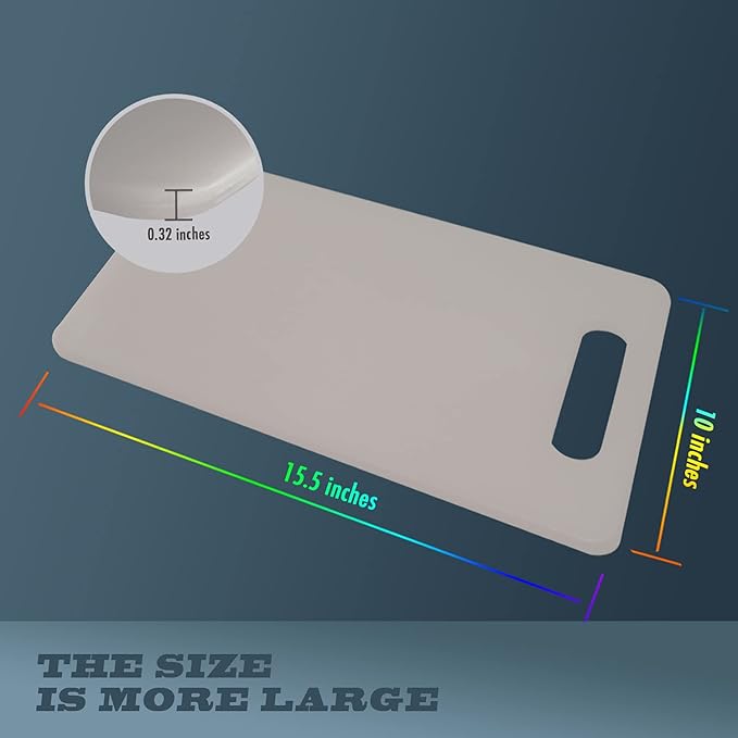 Fotouzy Plastic Utility Cutting Board with Handles, Food Safe PP Material, BPA Free, Dishwasher Safe, Thick Chopping Board, Large Size, Easy Grip Handle, for Kitchen (Almond)