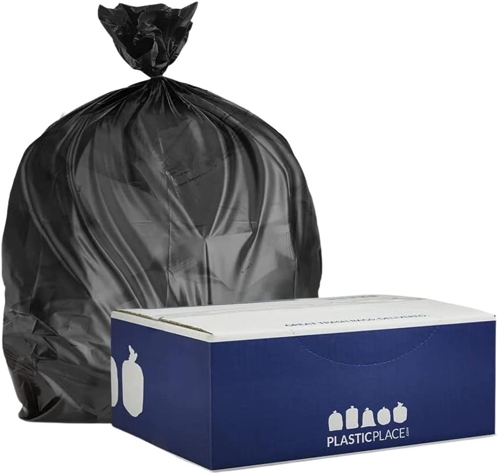 Plasticplace 12-16 Gallon Trash Bags │ 8 Microns │ Black High Density Liners │ 24" x 33" (1000 Count)