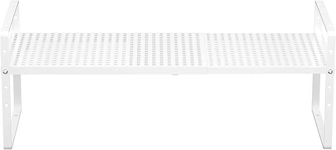 Redrubbit Expandable Cabinet Storage Shelf, Adjustable Height Steel Metal Kitchen Counter Organizers Shelves Spice Rack for Kitchen Pantry Bathroom Cupboard Desk Home Office, White-1 Pack