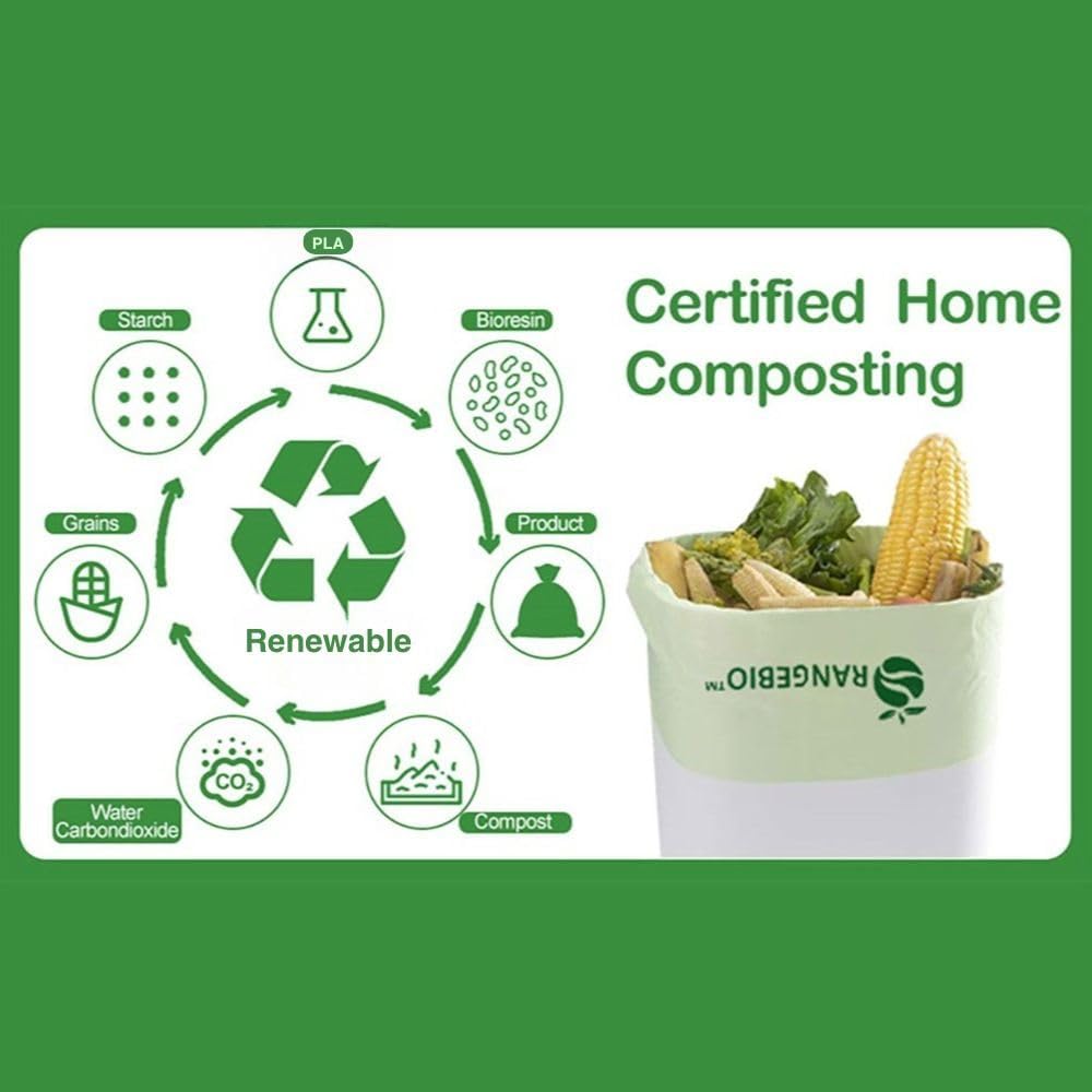 OrangeBio 3 Gallon Compostable Trash Bags, 100 Count, Food Grade, Plant-based, Biodegradable, Leak-proof, Tear-resistant, Dishwasher Safe