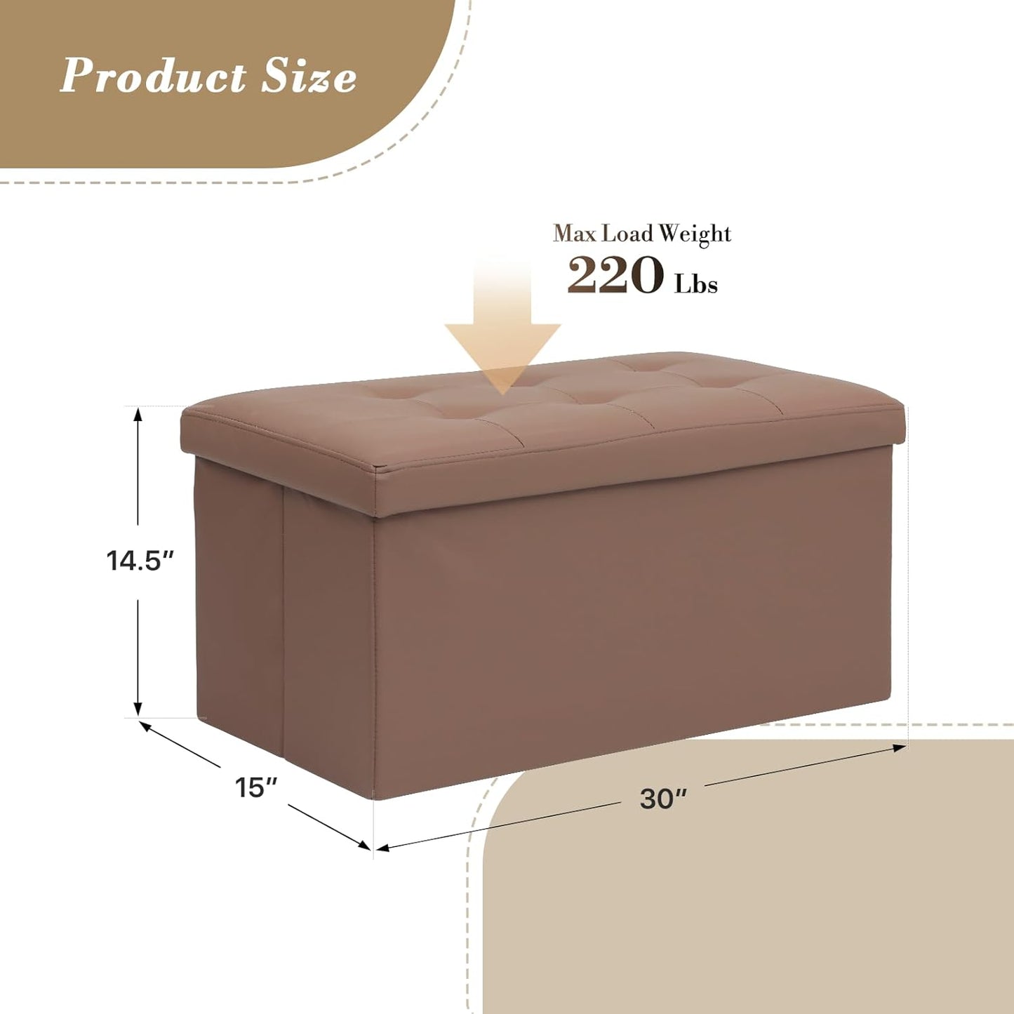 Athena Collection 30" Storage Ottoman Bench Folding Bench with 90L Hidden Storage, Large End of Bed Bench PU Leather Foot Rest Stool Chest with Flipping Lid for Living Room, Bedroom, Entryway, Brown