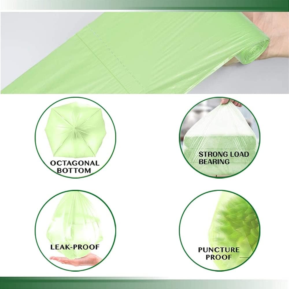 Medium Compostable Trash Bags, Biodegradable 8 Gallon Garbage Bags, Recycling Degradable Unscented Rubbish Bags for Kitchen Bathroom Office Car Pet Wastebasket (Green)