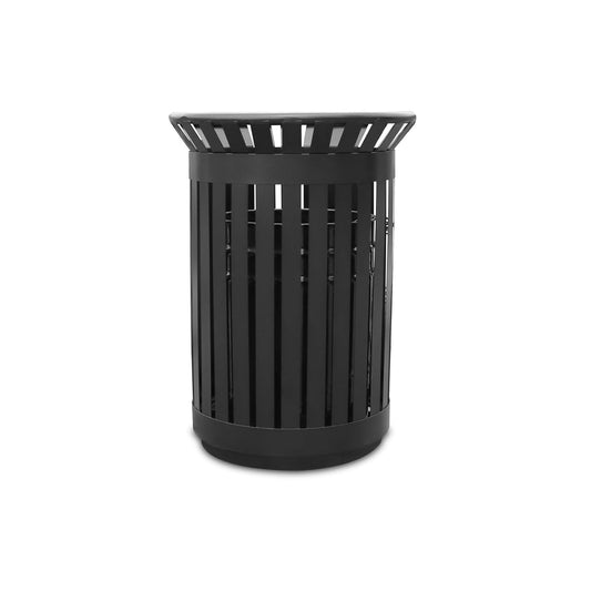 Outdoor Metal Slatted Trash Receptacle,Waste Receptacle，Commercial Trash Cans,Zone Round Garbage Bin,Square Hotel Street Patio Indoor Metal Stan (Big-Black)