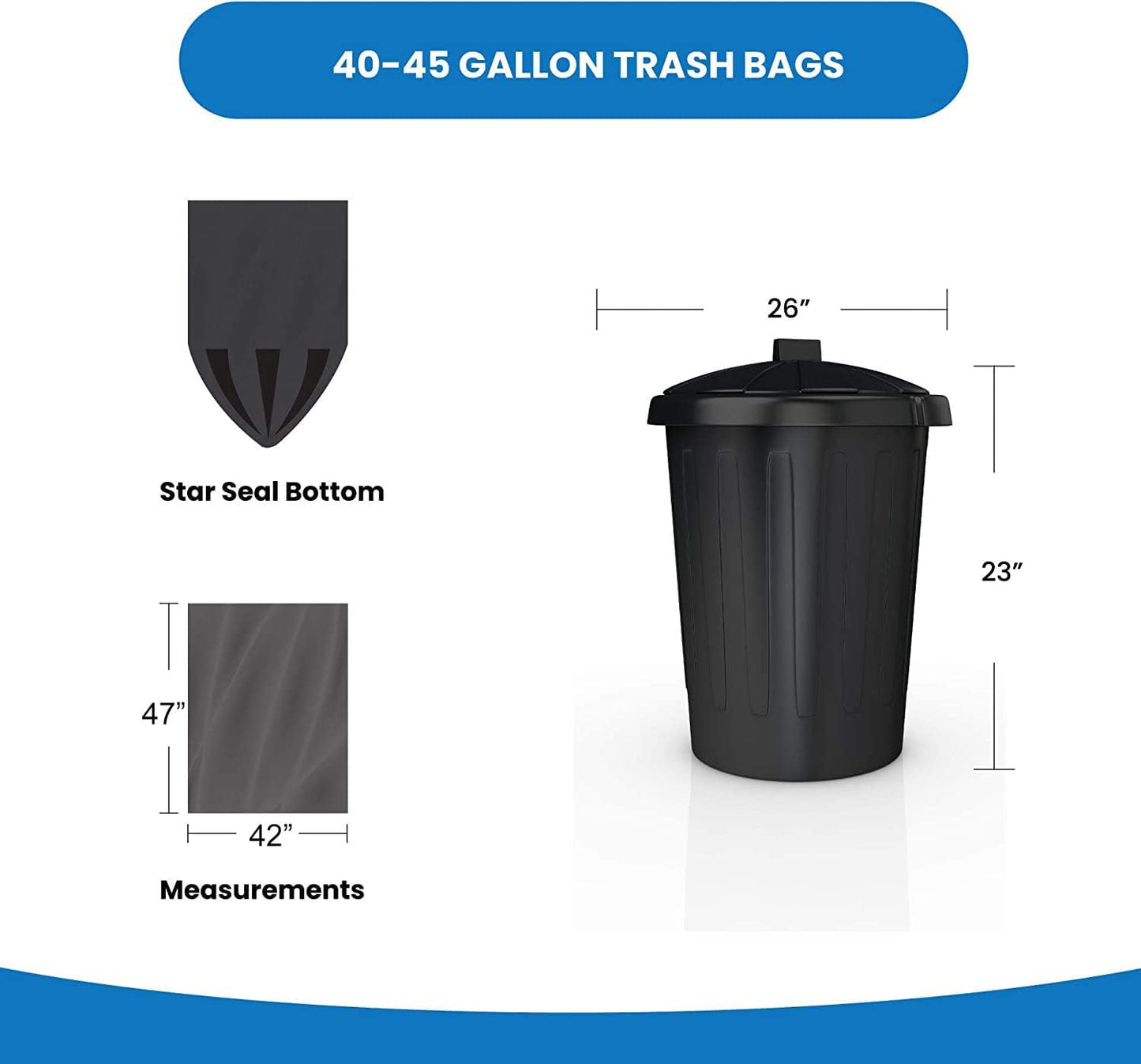 Reli. Premium 50 Gallon Trash Bags | 150 Count | Made in USA | Heavy Duty | Bulk | SuperValue | Black Multi-Use Garbage Bags