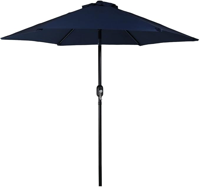 Sunnydaze Outdoor Patio Umbrella - Polyester Table Market Umbrella with Push-Button Tilt and Crank - 6 Sturdy Ribs - Blue - 7.5ft