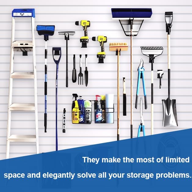 NeatiEase 20 PCS Slatwall Accessories Kit for Garage Rooms Shops Storage Organizing Display, Slat Wall Accessory Includes 18 PCS Multisized Heavy Duty Slatwall Hooks and 2 Pack Velcro Straps