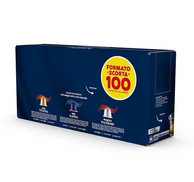 Caffe Borbone Aluminum Coffee Pods, Mia Napoli, Medium Roast, Bold and Intense, Genuine Italian Coffee - Compatible with Nespresso Original, NOT compatible with Vertuo - 100 Count